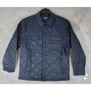 Izod Luxury Classics Men's XL Navy Blue Puffer Jacket Button Snaps Windproof NWT